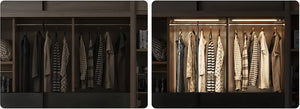Closet before and after turning on the lights