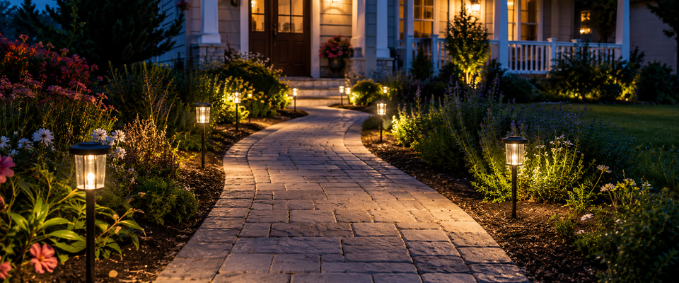 Lampes solaires le long d’une allée de jardin