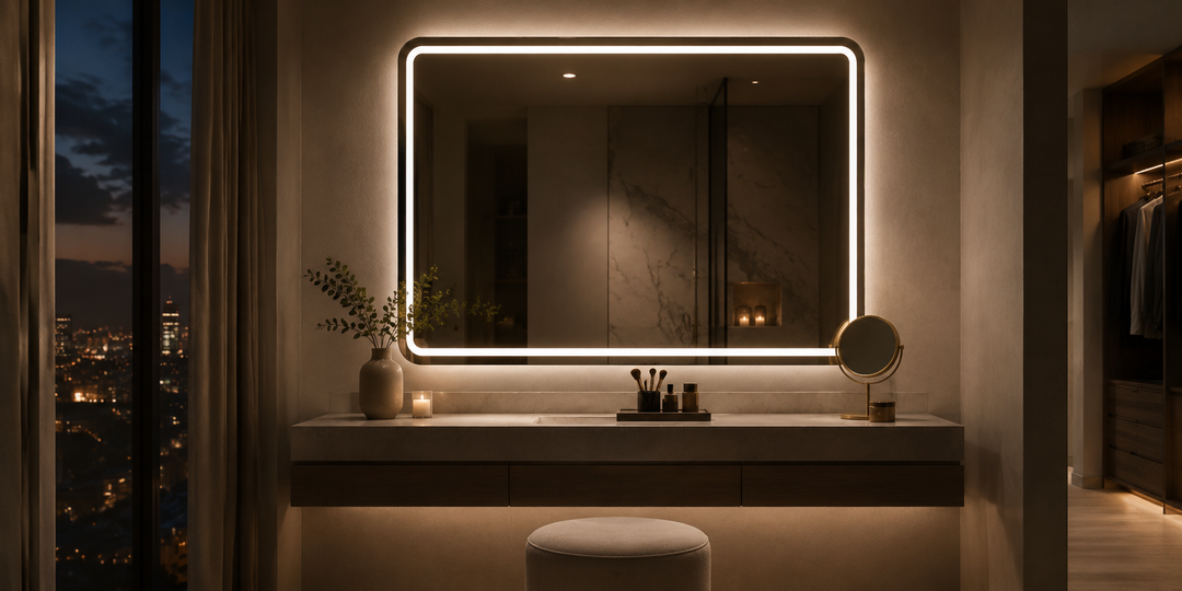 Espejo de tocador elegante con iluminación suave y uniforme para maquillaje