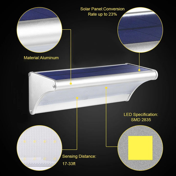Outdoor Solar Led Light Wall Lamp With Motion Sensor Detector | 450 ~ 1100 Lumens | For Garage Entrance, Garden, Doorway, Patio, Street | NoxLumin