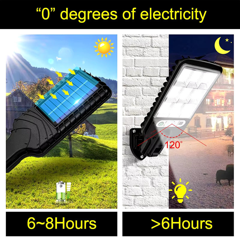 108 COB solar sensor light shown with remote control for selecting outdoor lighting functions