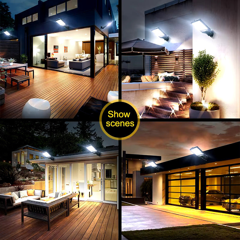 108 COB solar street light feature graphic showing three selectable lighting modes for nighttime use