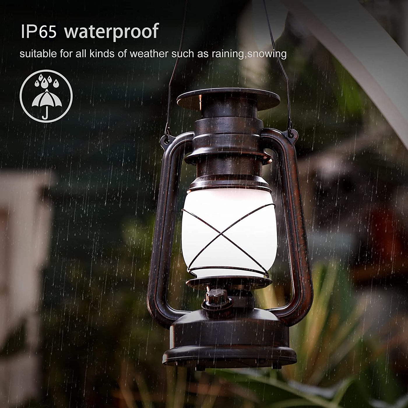 vintage solar lantern outdoor, auto on/off led flickering flame & stable light, ipx5 waterproof, hanging & tabletop decorative lamp - NoxLumin - 8
