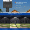 Solar flood light feature graphic highlighting the high-capacity battery for extended dusk-to-dawn outdoor operation
