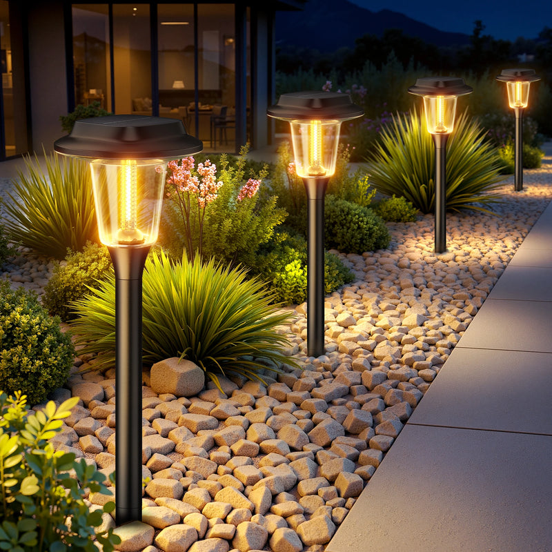 Luz solar de jardín de 30 lúmenes con cabezal negro moderno y estaca para césped, caminos y bordes del paisaje