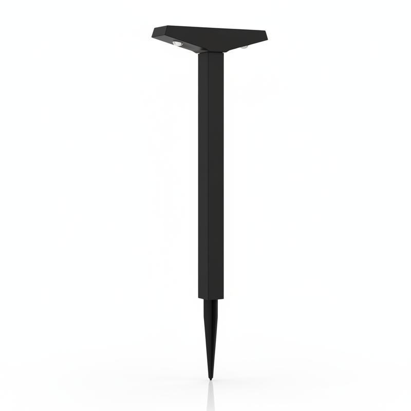 Single 50-lumen solar pathway light with modern black lamp head, support pole and ground stake on a clean background