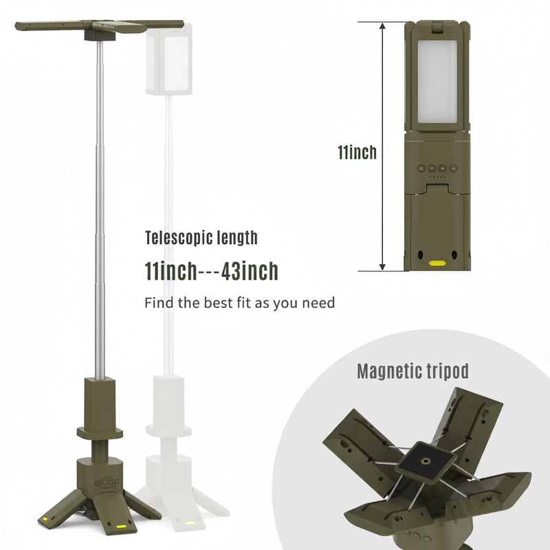 6000-lumen rechargeable camping lantern shown with its telescopic pole extended for elevated campsite and emergency area lighting