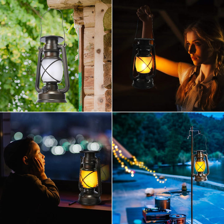 Vintage Solar Lantern Outdoor, Auto On/Off LED Flickering Flame &amp; Stable Light, IPX5 Waterproof, Hanging &amp; Tabletop Decorative Lamp | NoxLumin