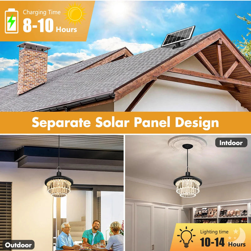 800-lumen solar pendant light product view with a wide lamp shade designed to illuminate sheds, garages and covered work areas