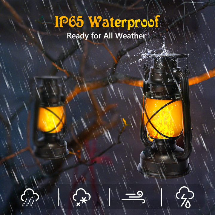 Vintage Solar Lantern Outdoor, Auto On/Off LED Flickering Flame &amp; Stable Light, IPX5 Waterproof, Hanging &amp; Tabletop Decorative Lamp | NoxLumin