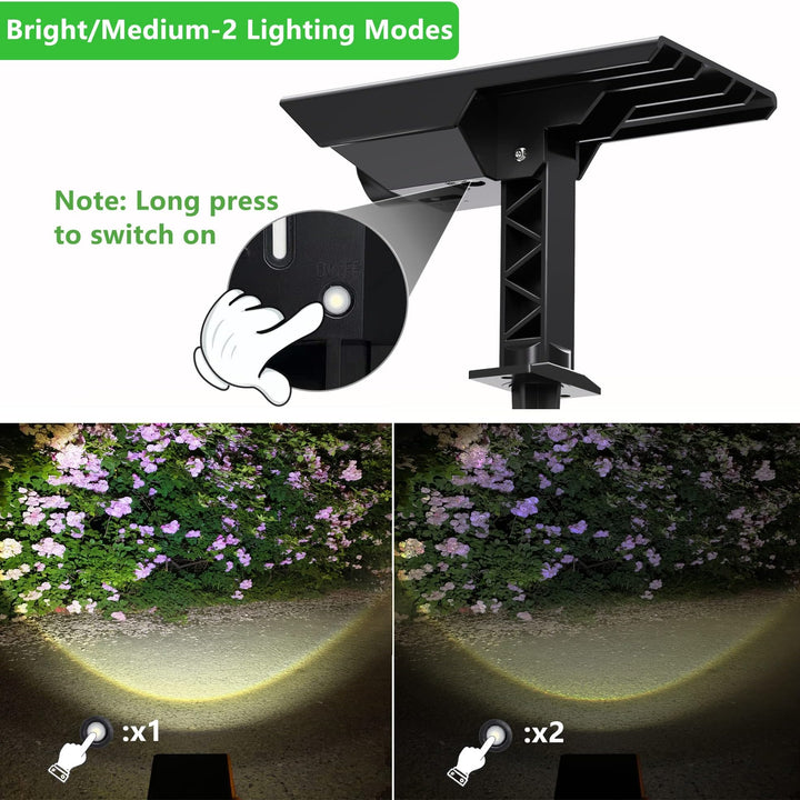 Lampe solaire haute puissance pour arbres, portée de 10 m | Angle et faisceau réglables, piquet de fixation | Détecteur crépusculaire | Idéale pour arbres, statues, allées et jardins | NoxLumin