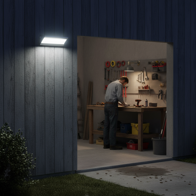 outdoor solar led light wall lamp with motion sensor detector | 450 ~ 1100 lumens | for garage entrance, garden, doorway, patio, street | NoxLumin