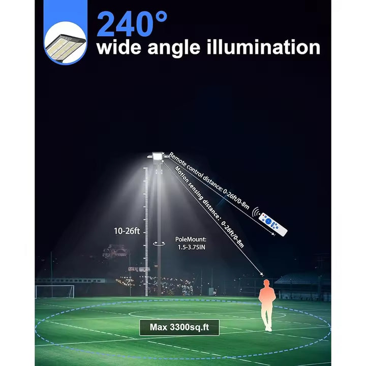 commercial solar powered flood lights: dual panels, 80000 lumens, 25000mah battery, quick charge, auto dusk-to-dawn, aluminum garden lighting. - NoxLumin - 6