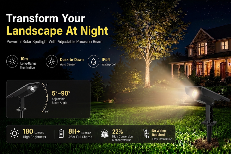 High-Power Solar Tree Light, 10m Range | Adjustable Angle &amp; Beam | NoxLumin