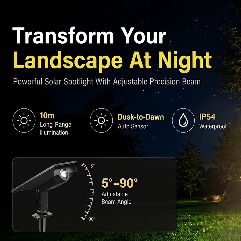 High-Power Solar Tree Light, 10m Range | Adjustable Angle &amp; Beam, Ground Stake | Dusk-to-Dawn Sensor | For Trees, Statues, Paths &amp;  Garden | NoxLumin