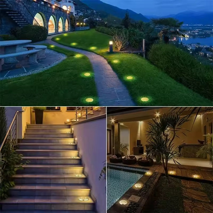 Solar Pathway Lights Outdoor 8-LED Disk Lights Waterproof for Yard, Deck, Driveway | NoxLumin