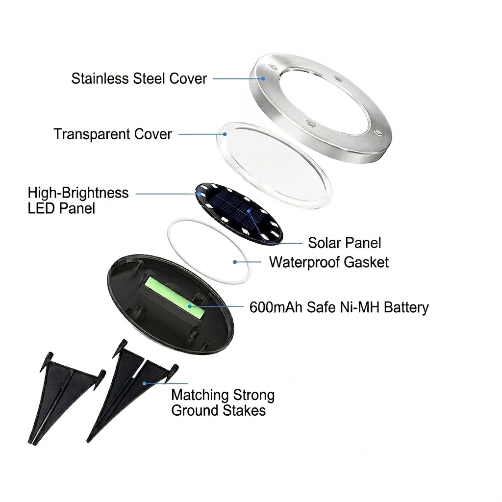 Size chart of Luces solares para caminos de exterior, 8 luces LED de disco, impermeables, para patio, terraza y entrada.