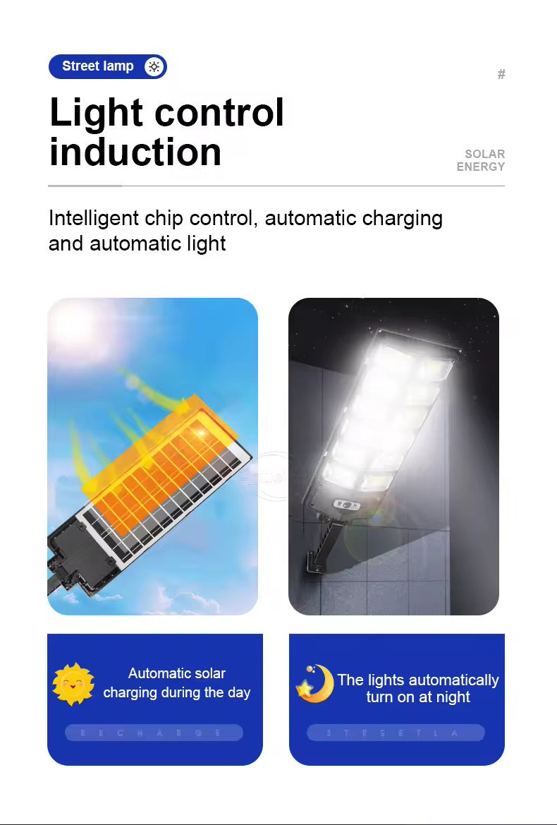 éclairage solaire commercial | 720 led, 6000 lumens, batterie 6800 mah et panneau solaire intégré | lampe télécommandée pour cour/jardin - NoxLumin - 8