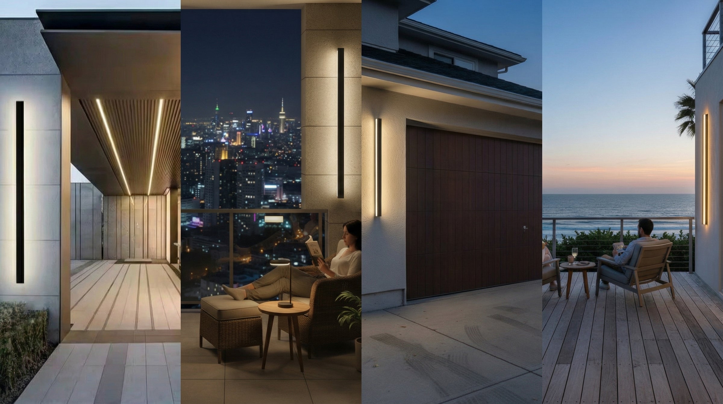 Outdoor Black Up/Down Long Strip LED Wall Light with Remote