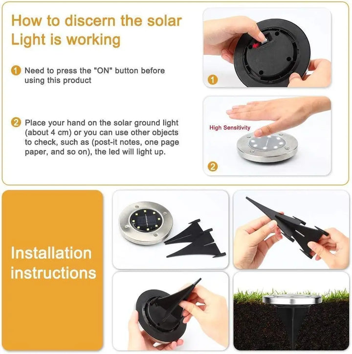 solar pathway lights outdoor 8-led disk lights waterproof for yard, deck, driveway - NoxLumin - 2