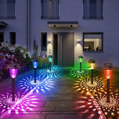 solar garden lights outdoor decoration, 7-color changing waterproof lights with 10-12h auto on/off for yard, walkway, and patio | NoxLumin