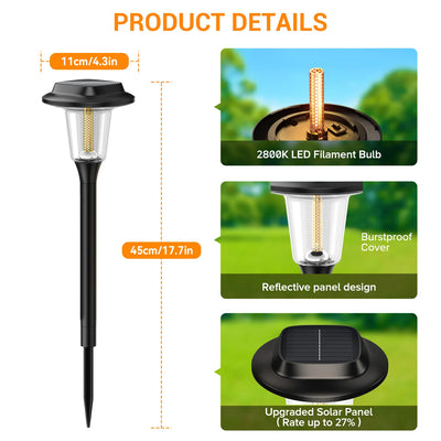 Solar Garden Lights Outdoor, 800mAh 30LM Super Bright LED Landscape Lighting with Auto On/Off for Walkway, Patio, Lawn