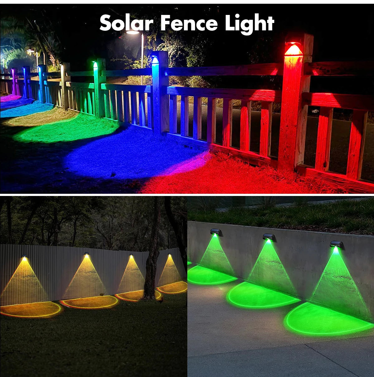 solar fence lights outdoor, rgb & warm white led wall lights 60lm, 10+ hours auto on/off, ip65 waterproof decorative lighting for garden, patio & yard - NoxLumin - 11