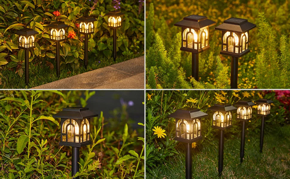 mini house-shaped solar pathway lights outdoor,  600mah 8-10h warm white led solar powered lights for yard, lawn, path - NoxLumin - 1
