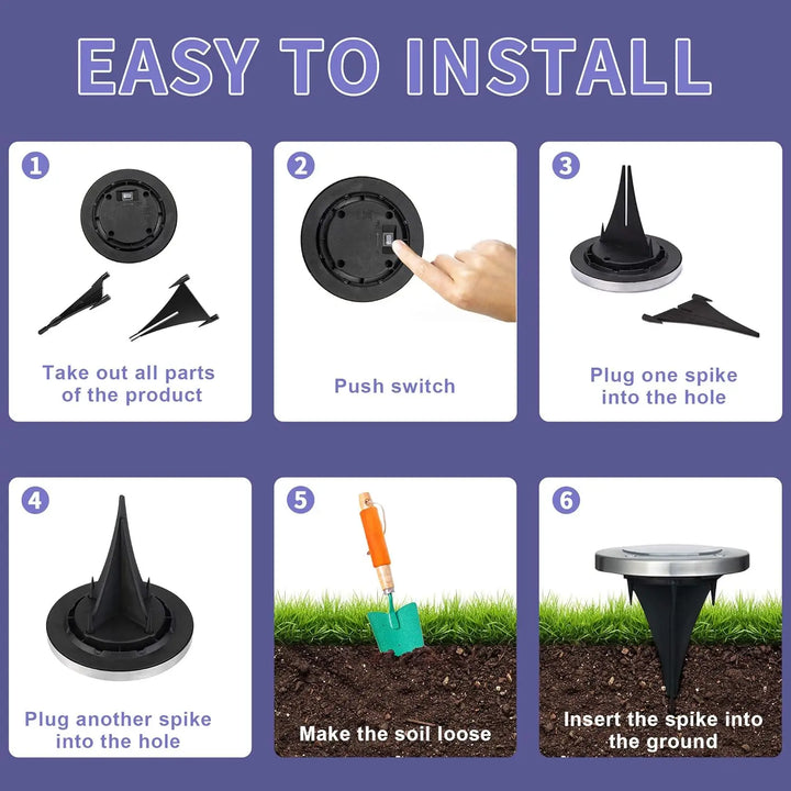 Solar Pathway Lights Outdoor 8-LED Disk Lights Waterproof for Yard, Deck, Driveway | NoxLumin
