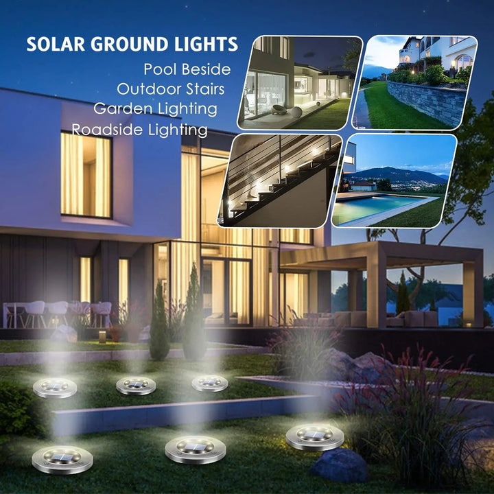 solar pathway lights outdoor 8-led disk lights waterproof for yard, deck, driveway - NoxLumin - 9