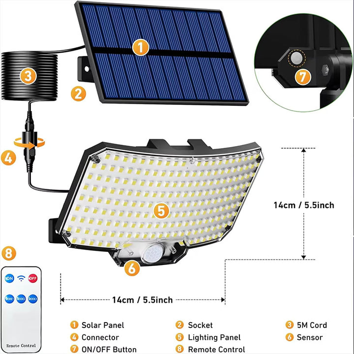 super bright outdoor solar light with motion sensor | strong power led garden wall lamp | ip65 waterproof | 3 working mode - NoxLumin - 8