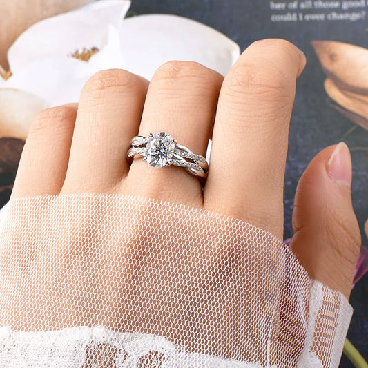 7x9mm 2.0 Carat  Oval Cut Moissanite Engagement Ring Set Wedding Promise Bands Jewelry for Women