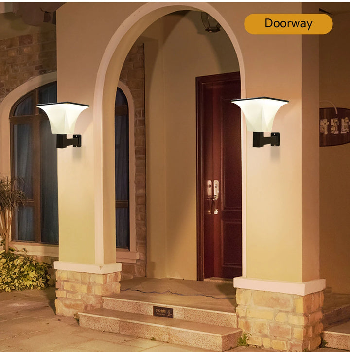 Outdoor Solar Wall Sconce Light with 6000mAh Battery, 1400LM Brightness, 4 Modes, and 180° Motion Sensor for Garage, Porch, and Patio | NoxLumin
