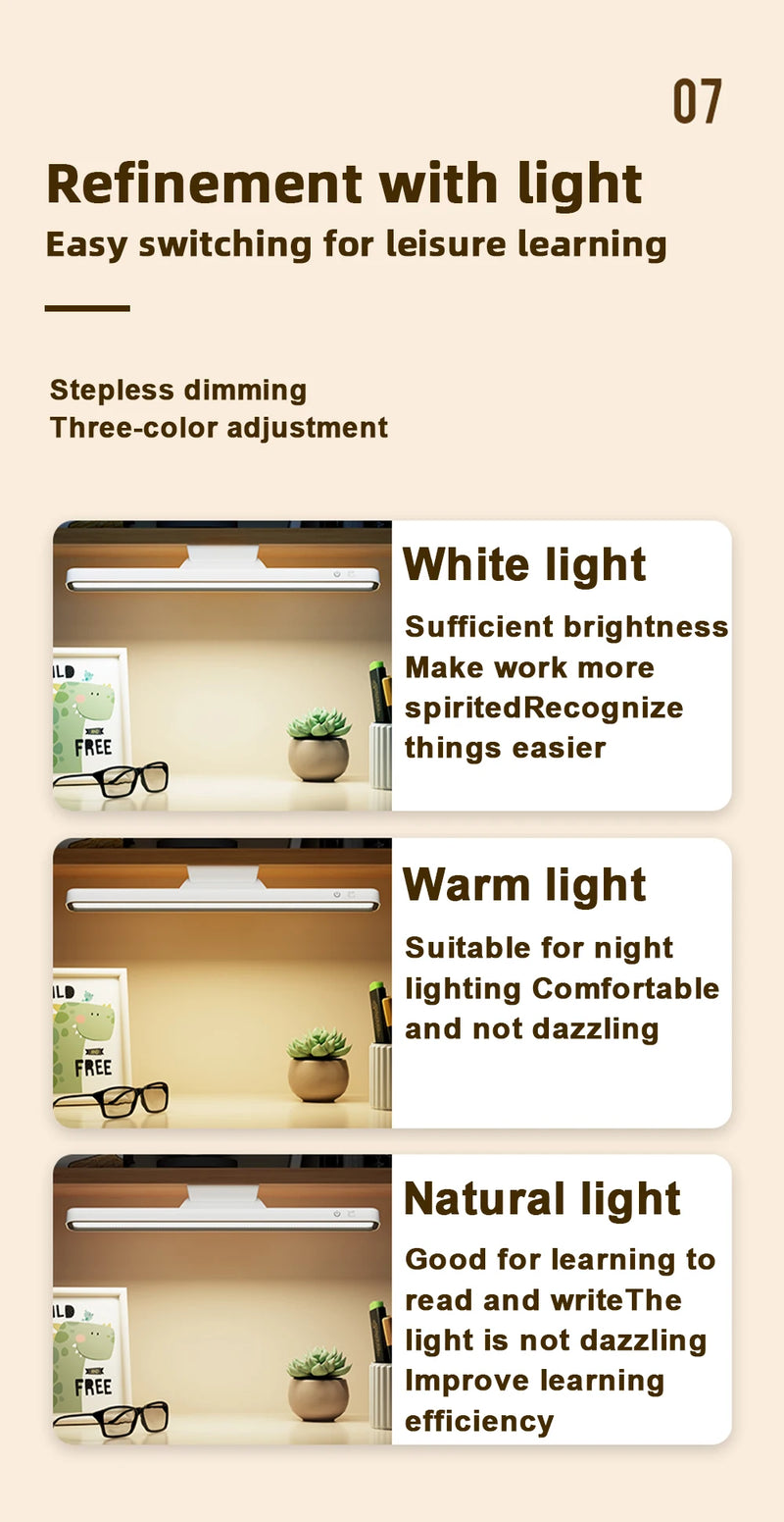 lampe de bureau magnétique suspendue à intensité variable | alimentation par batterie rechargeable par usb | idéale pour la chambre, la lecture nocturne ou comme lampe de surveillance - NoxLumin - 9