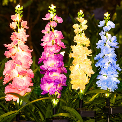 Solar Delphinium Flower Lights, 27-inch, 600mAh, IPX5 Waterproof, 8-12H Garden Decor
