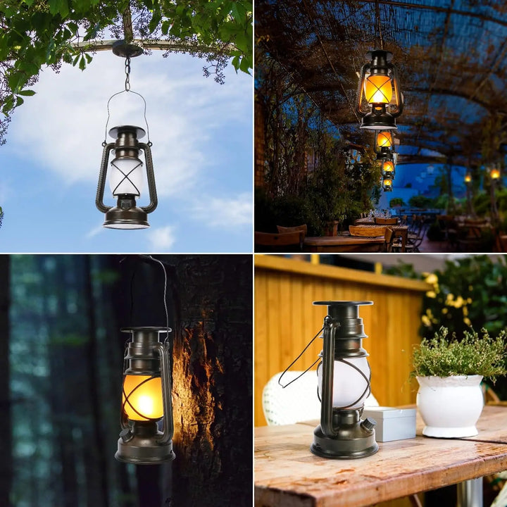 Vintage Solar Lantern Outdoor, Auto On/Off LED Flickering Flame &amp; Stable Light, IPX5 Waterproof, Hanging &amp; Tabletop Decorative Lamp | NoxLumin