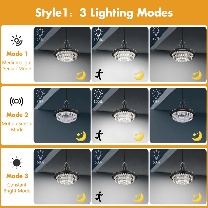Split-Design Solar Pendant Light: Indoor Lamp with Outdoor Panel, 2700K-6000K Dimmable, IP65 Waterproof for Shed &amp; Garage | NoxLumin