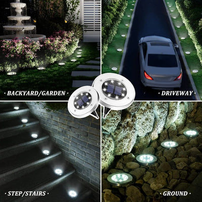 Solar Pathway Lights Outdoor 8-LED Disk Lights Waterproof for Yard, Deck, Driveway
