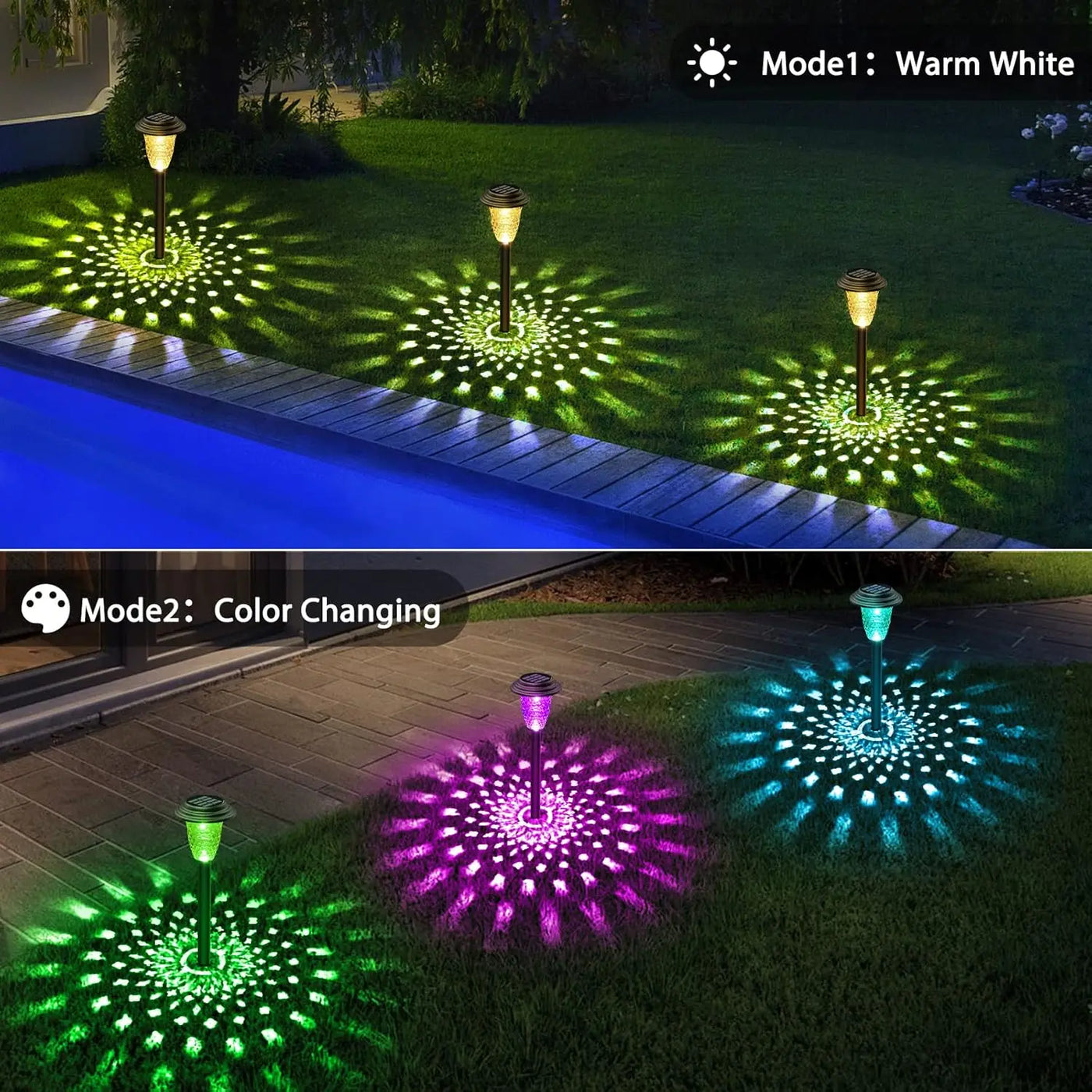 Solar Garden Lights Outdoor Decoration, 7-Color Changing Waterproof Lights with 10-12H Auto On/Off for Yard, Walkway, and Patio | NoxLumin