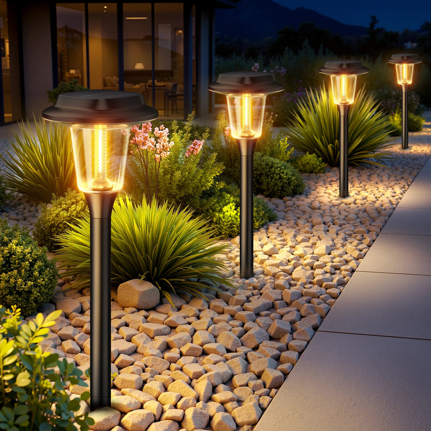 Solar Garden Lights Outdoor, 800mAh 30LM Super Bright LED Landscape Lighting with Auto On/Off for Walkway, Patio, Lawn | NoxLumin