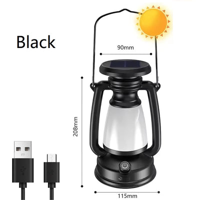 Solar & USB Rechargeable Vintage LED Camping Lantern | Dimmable Portable Tent Light | Adjustable Color Temperature (3000-5000K)