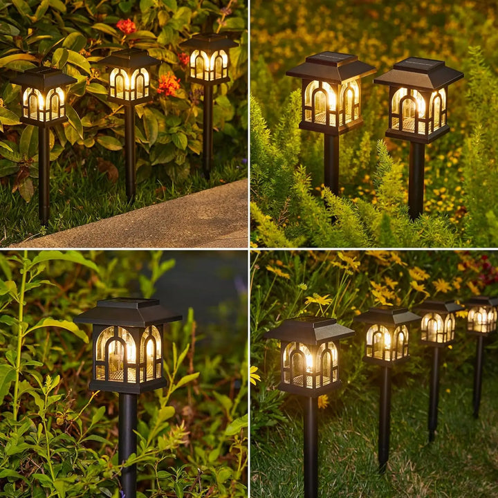 Mini House-Shaped Solar Pathway Lights Outdoor,  600mAh 8-10H Warm White LED Solar Powered Lights for Yard, Lawn, Path | NoxLumin