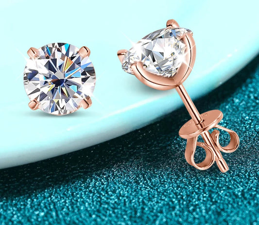 0.2-3CT Rose Gold Color Moissanite Stud Earrings for Women Sparkling Classic Wedding Earring