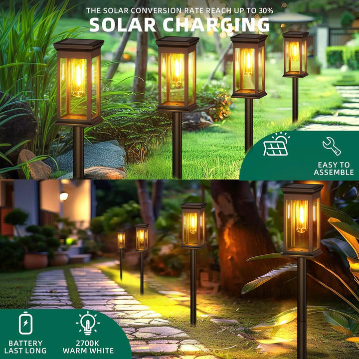 Super Bright Solar Garden Lights - 800mAh 12Hrs 50 Lumens 2700K Warm White Waterproof LED Pathway Lights for Yard, Patio, Walkway | NoxLumin