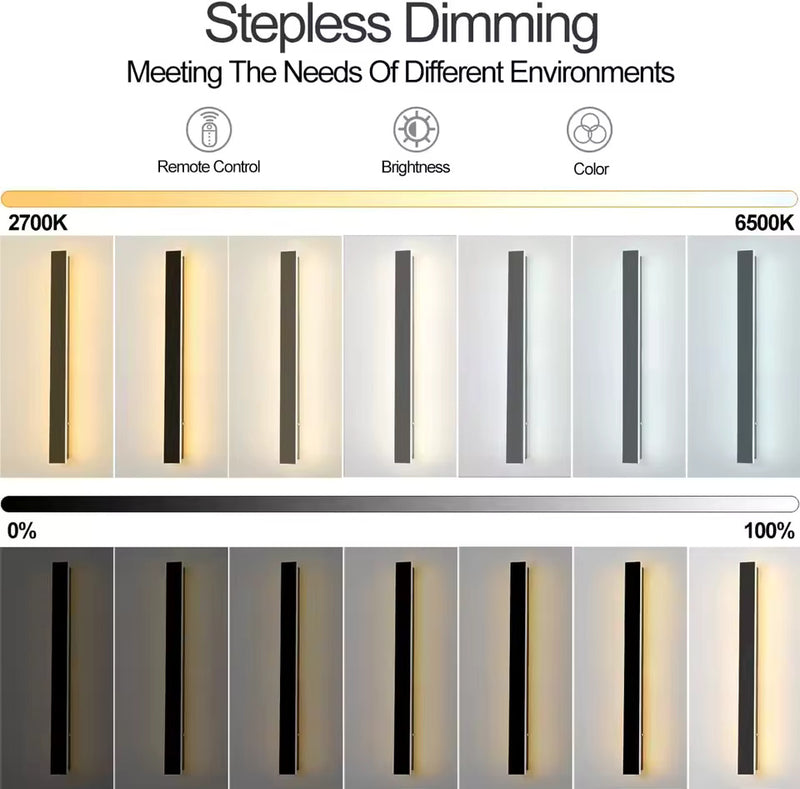 Applique murale extérieure LED à intensité variable : applique longue étanche IP65 avec télécommande | NoxLumin