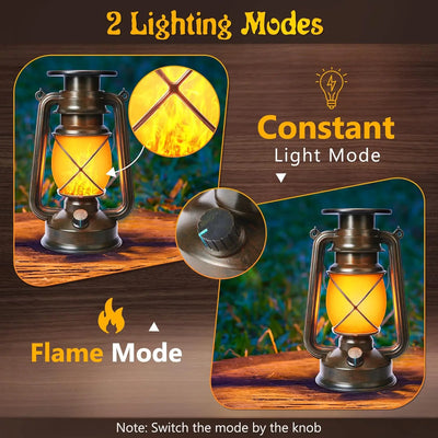 Vintage Solar Lantern Outdoor, Auto On/Off LED Flickering Flame & Stable Light, IPX5 Waterproof, Hanging & Tabletop Decorative Lamp