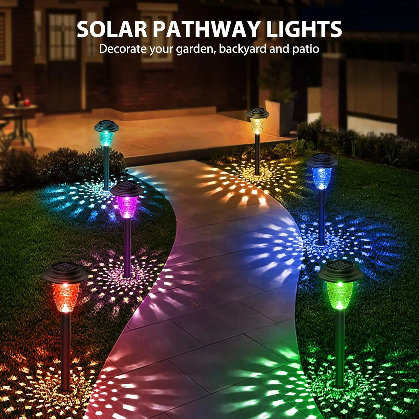 solar garden lights outdoor decoration, 7-color changing waterproof lights with 10-12h auto on/off for yard, walkway, and patio - NoxLumin - 10