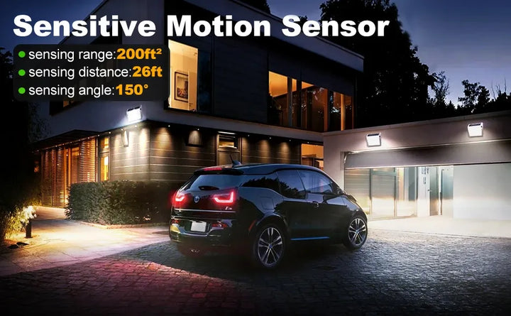 lámpara solar de pared con sensor de movimiento - luz de seguridad de 112 led, ip65 resistente al agua, 4 modos, batería de 2200 mah - NoxLumin - 2