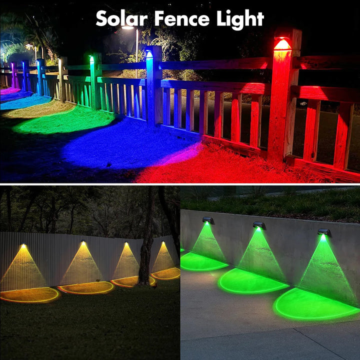 Solar Fence Lights Outdoor, RGB &amp; Warm White LED Wall Lights 60LM, 10+ Hours Auto On/Off, IP65 Waterproof Decorative Lighting for Garden, Patio &amp; Yard | NoxLumin