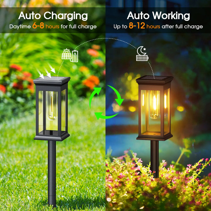 Super Bright Solar Garden Lights - 800mAh 12Hrs 50 Lumens 2700K Warm White Waterproof LED Pathway Lights for Yard, Patio, Walkway | NoxLumin